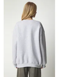 Women's Gray Melange Stockings Oversized Sweatshirt - 5