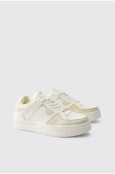 PU Panel Detail Chunky Sole Trainer - white
