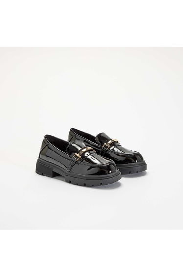 Patent loafers with lug soles BLACK