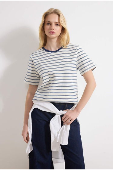 Navy Blue Knitted T-Shirt