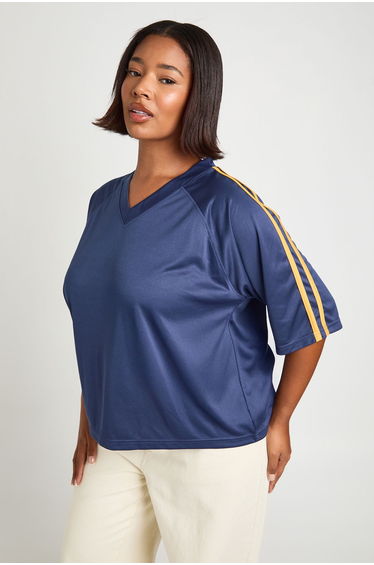Plus Stripe Football Top - navy