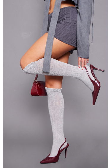 Cherry Red Pu Point Toe Sling Back High Heeled Courts