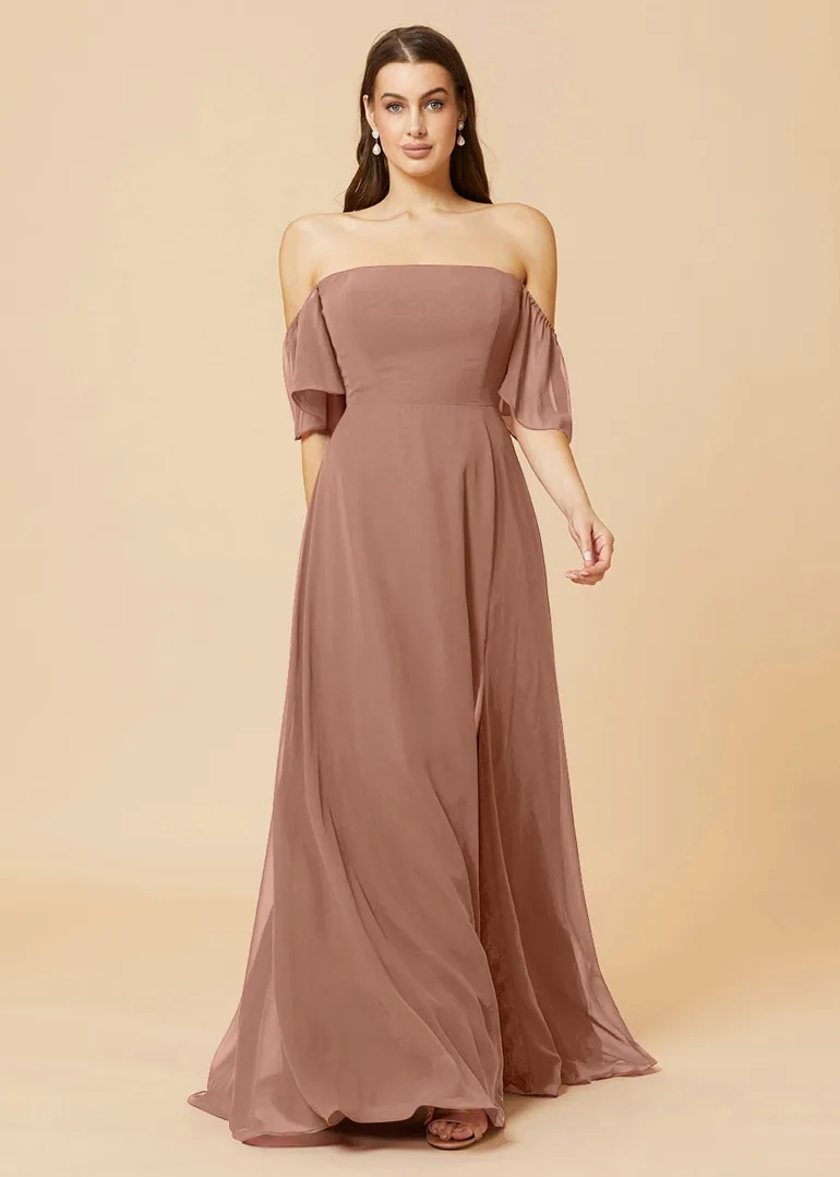 Off the Shoulder Open Back Chiffon Bridesmaid Dress Leely : Dresses :  VogaCloset Oman