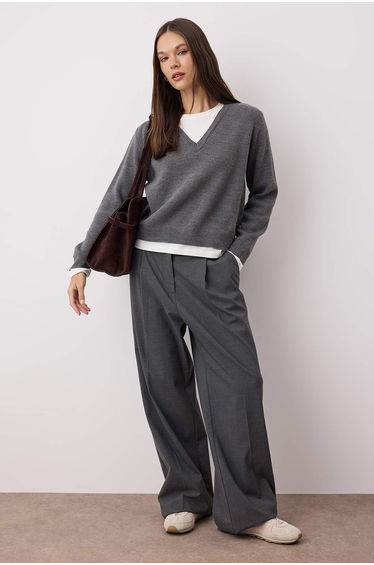 Anthracite Garni Detailed Basic Knitwear Sweater