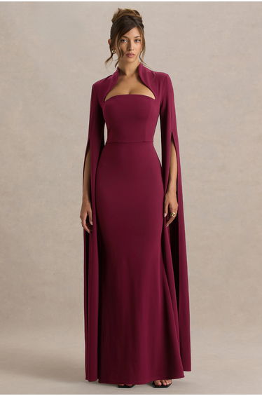 Esme | Burgundy Square-Neck Maxi Dress With Cape Sleeves