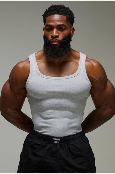 Man Active Gym Muscle Fit Ribbed Vest - grey marl