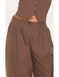 Petite Chocolate Woven Wide Leg Trousers - 3