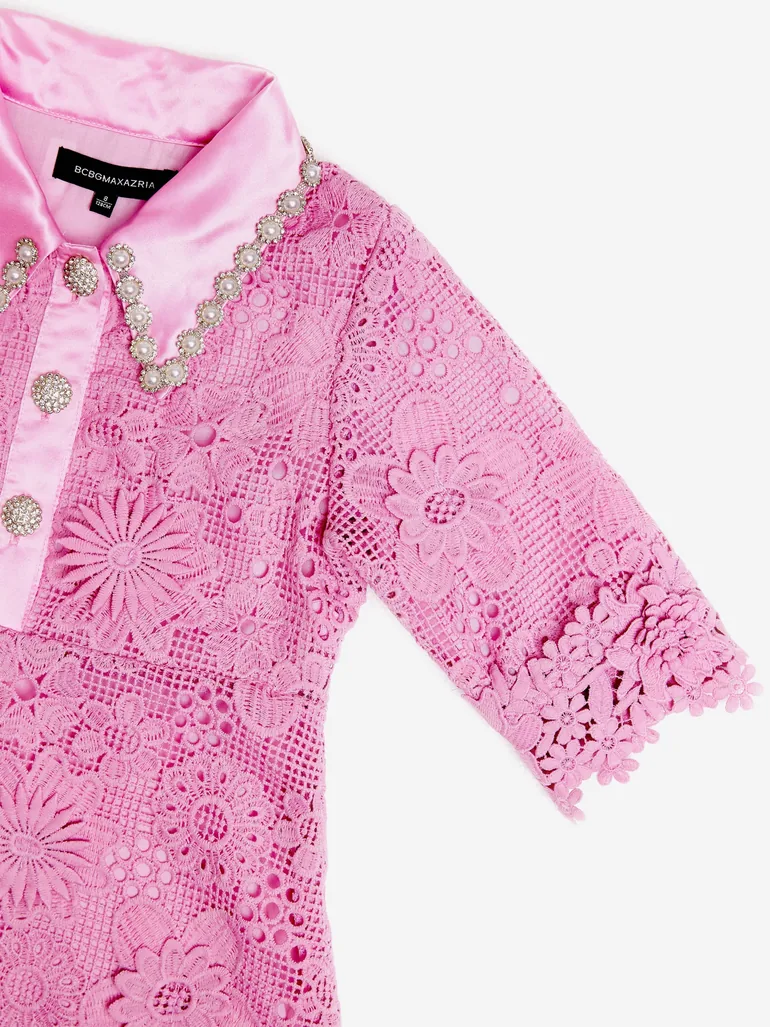 BCBGMAXAZRIA Girls Floral Lace Dress with Diamante Pearl Collar in Pink Bcbgmaxazria Pink : Dresses : VogaCloset Oman BCBGMAXAZRIA Girls Floral Lace Dress with Diamante Pearl Collar in Pink Bcbgmaxazria Pink : Dresses : VogaCloset Oman