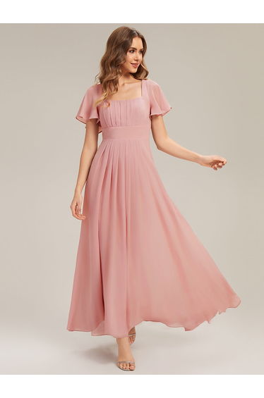 ever AVIEL|Ruched Chiffon Ruffle Sleeve Bridesmaid Dress