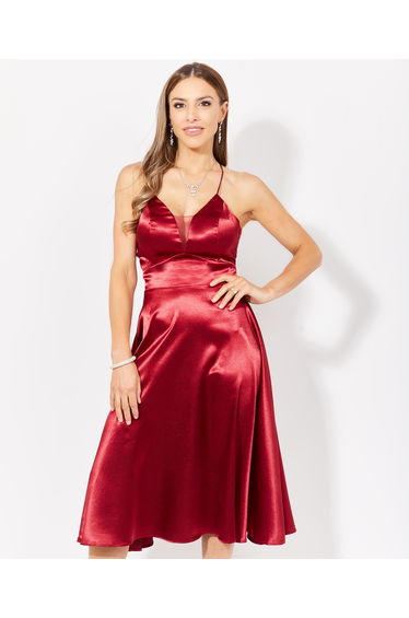 Knee Length Stappy Satin Occasion Dress