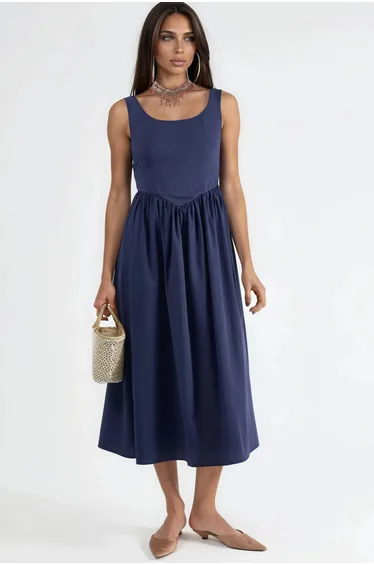 BUSEM Square Collar Midi Dress with Bow Detail