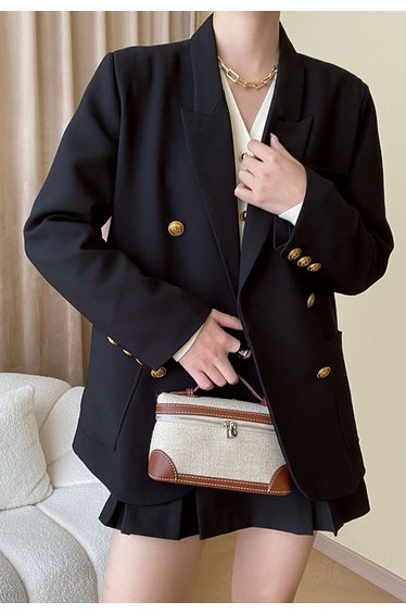 Peak Lapel Golden Double-Breasted Blazer