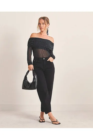 Hot Fix Mesh Bardot Top