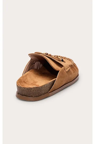 Tan Suede Tassel Detail Footbed Mule