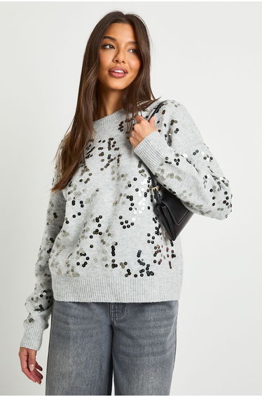 All Over Sequin Jumper - grey