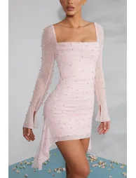 long sleeve embellished cowl neck mini dress in blush Long Sleeve Embellished Cowl Neck Mini Dress in Blush Oh Polly Pink : Party  Dresses : VogaCloset Oman