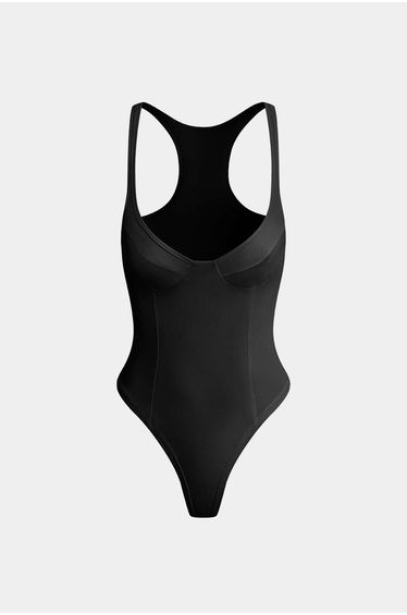 Basic Solid Deep-V Neck Bustier Sleeveless Bodysuit