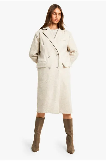 Double Breast Wool Look Coat - mushroom