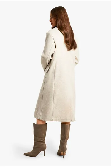Double Breast Wool Look Coat - mushroom