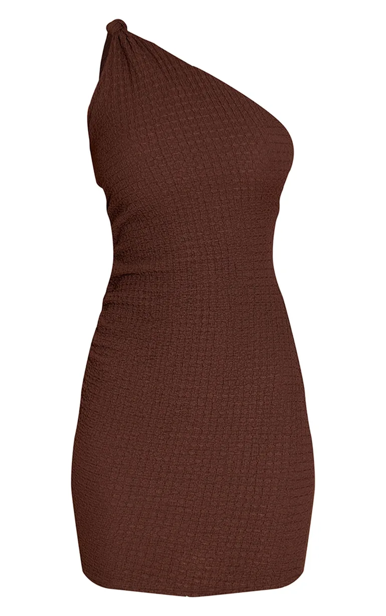 Chocolate Textured Knot Detail Bodycon Dress - 4