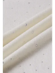 Sparkling Rhinestones Fitted Knit Top in Cream Ivory for Holiday Parties & Festive Occasions - 4