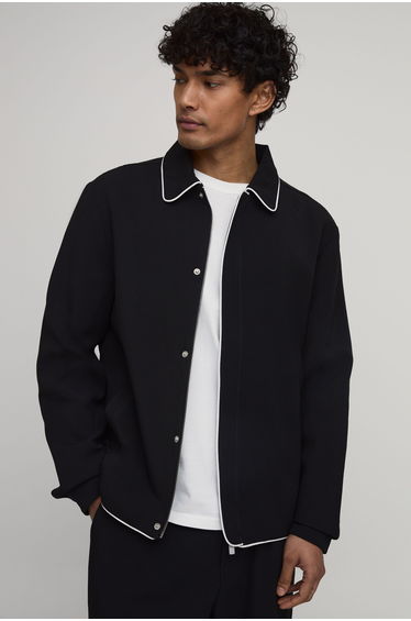 Tall Tailored Zip Up Contrast Piping Co-ord Harrington Jacket - black