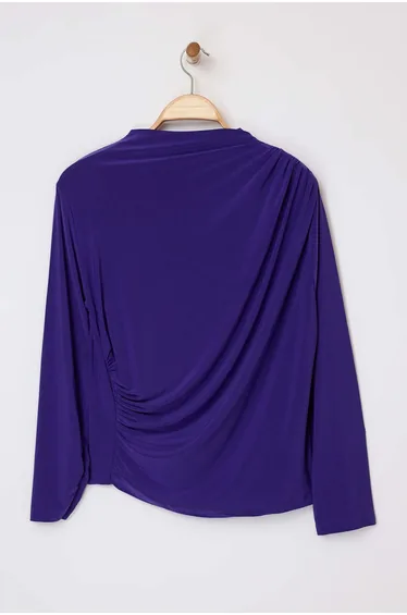 بلوزة ترينديول كيرف بنفسجي بأكمام طويلة - للمقاسات الكبيرة