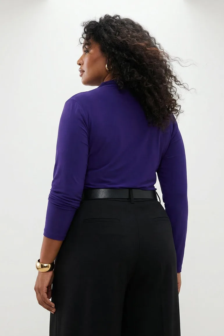 Mor Sandy Ruched Detail Long Sleeve Knitted Plus Size Blouse - 3