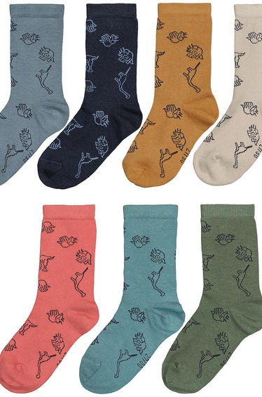 Pack of 7 Pairs of Dinosaur Socks in Cotton Mix