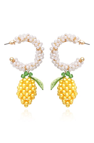 Pearly C-Shape Lemon Drop Earrings