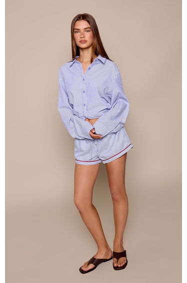 Blue Striped Contrast Piping Detail Shorts