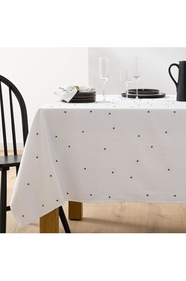 Festive Embroidered Linen & Washed Cotton Tablecloth