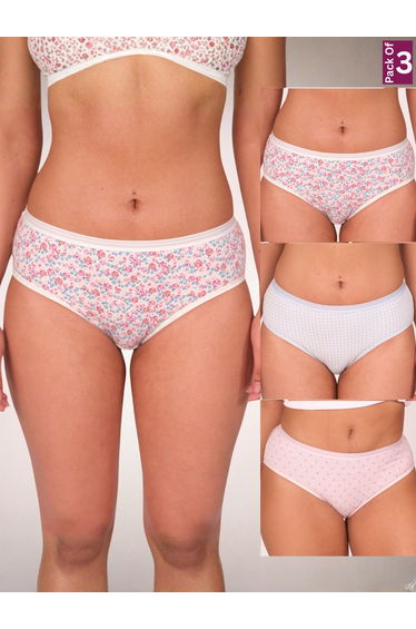 Pack of 3 - Floral Print Cotton Hipster