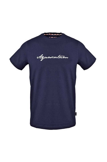 Aquascutum Mens Printed Signature Crew Neck T-Shirt - Navy