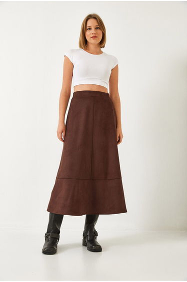 Women's Piece Detailed Suede Skirt