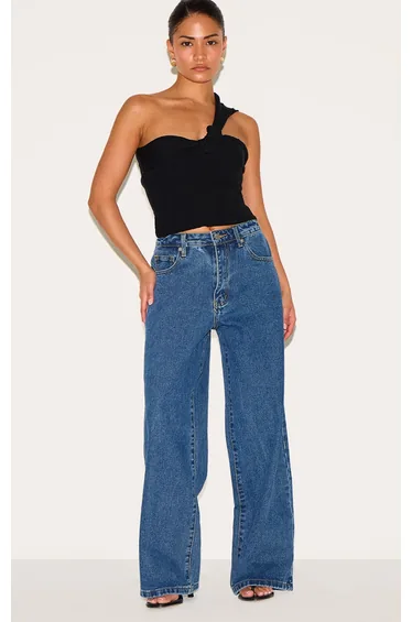 Petite Black Knitted One Shoulder Bow Top