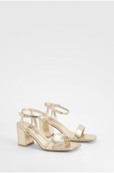 Square Toe Block Heel Two Part Heels - gold