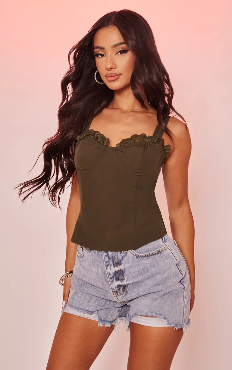 Petite Olive Lace Detail Corset Top