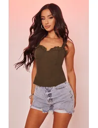 Petite Olive Lace Detail Corset Top