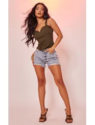 Petite Olive Lace Detail Corset Top - 2