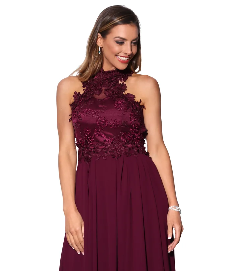 Shop Lace Halterneck Maxi Prom Dress Online in Qatar