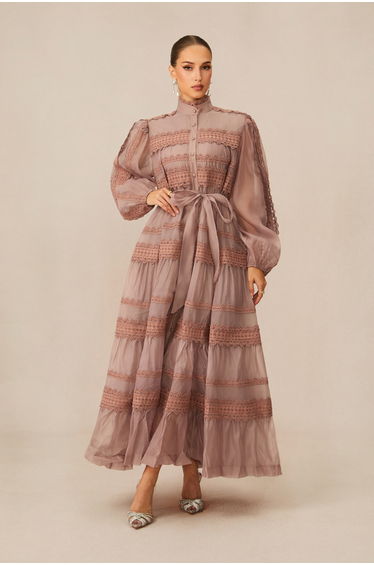 Captivating Personality Pink Lace Trimmed Maxi Dress