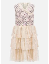 Mini Maya Floral Embellished Tiered Midi Dress with Embroidered Tulle Detail - 4