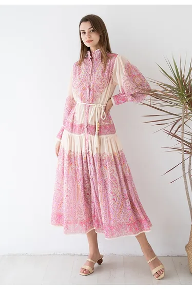 Exotic Boho Paisley Chiffon Maxi Dress