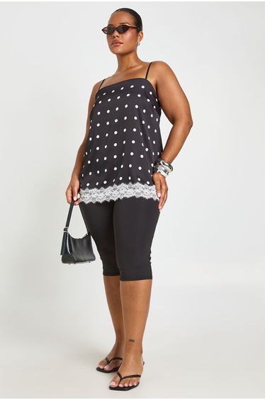 Plus Polka Dot Lace Mix Strappy Top - black