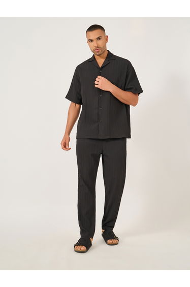 Textured Camp Collar Shirt and Pants Co-Ords