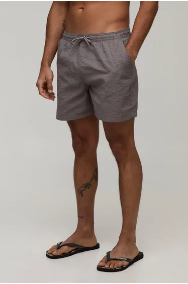 Seersucker Mid Length Swim Short - taupe
