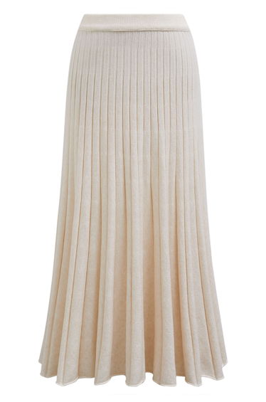 Casual Grace Ribbed Knit Flare Maxi Skirt in Cream