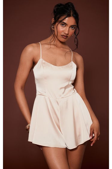 Champagne Satin Spaghetti Strap Playsuit