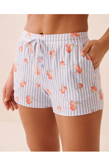 Peach & Stripe Print Super Soft Pajama Shorts